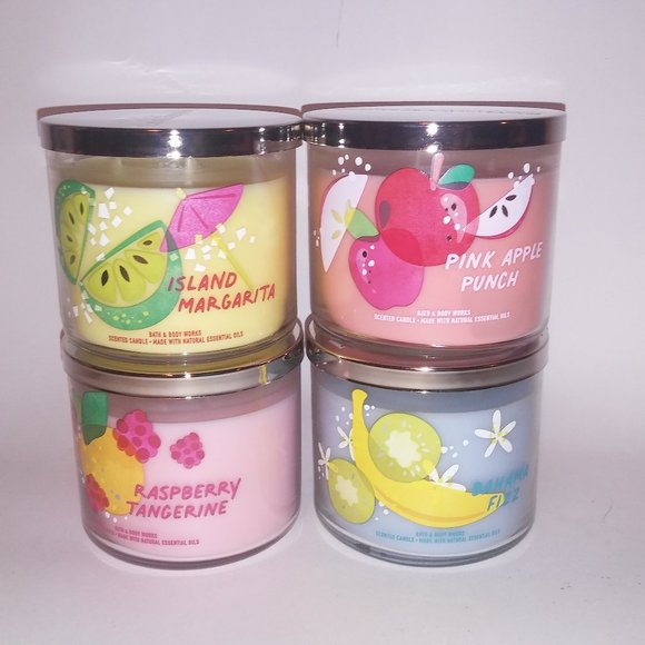 Set of 4 Bath & Body Works Scented Candle 3 Wick Island Margarita Raspberry Tang